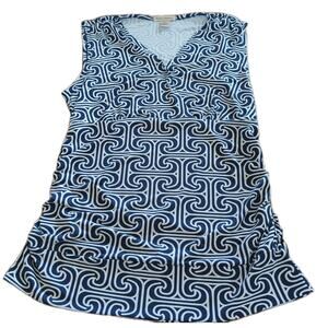 Susan Lawrence Size XL geometric Tank Top Camisole Blue White V neck Gathered